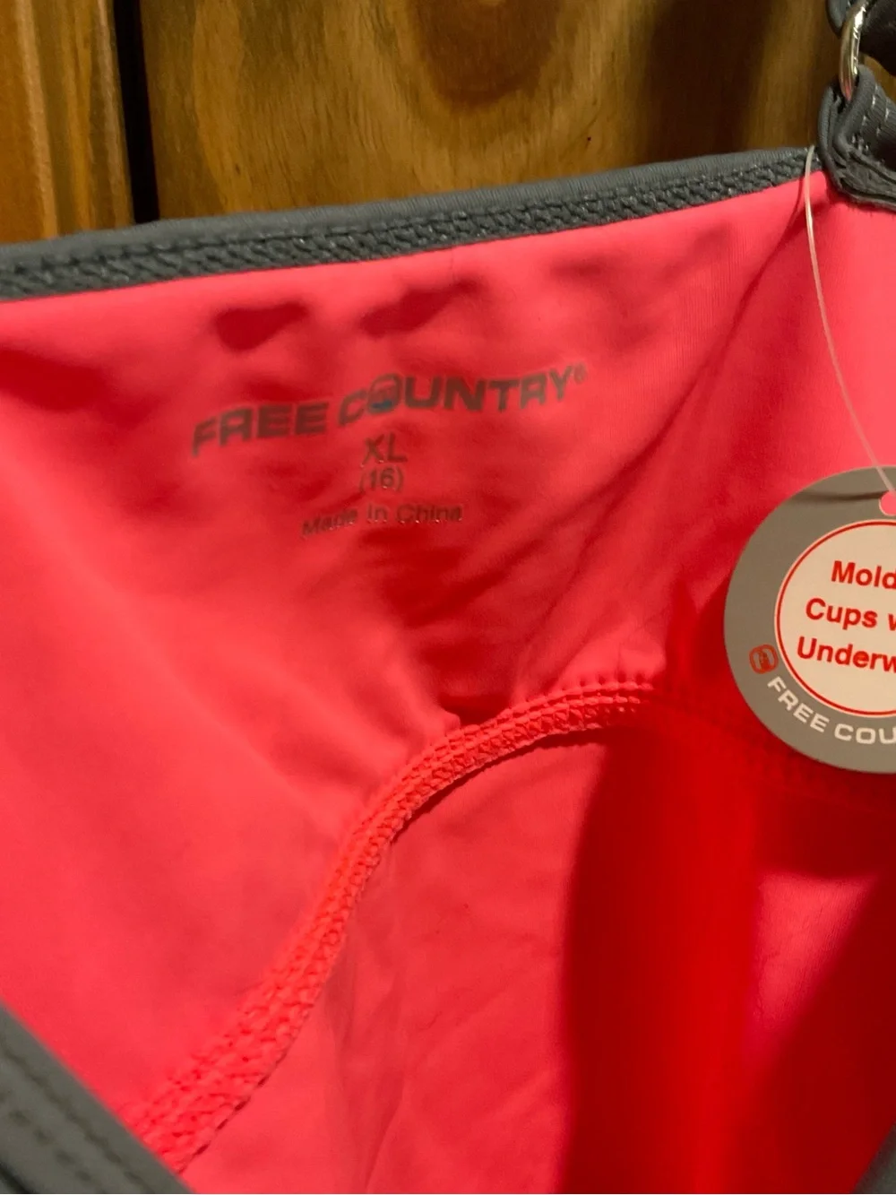 Free Country Coral Pink and Gray One-Piece Tankini with Attached Shorts